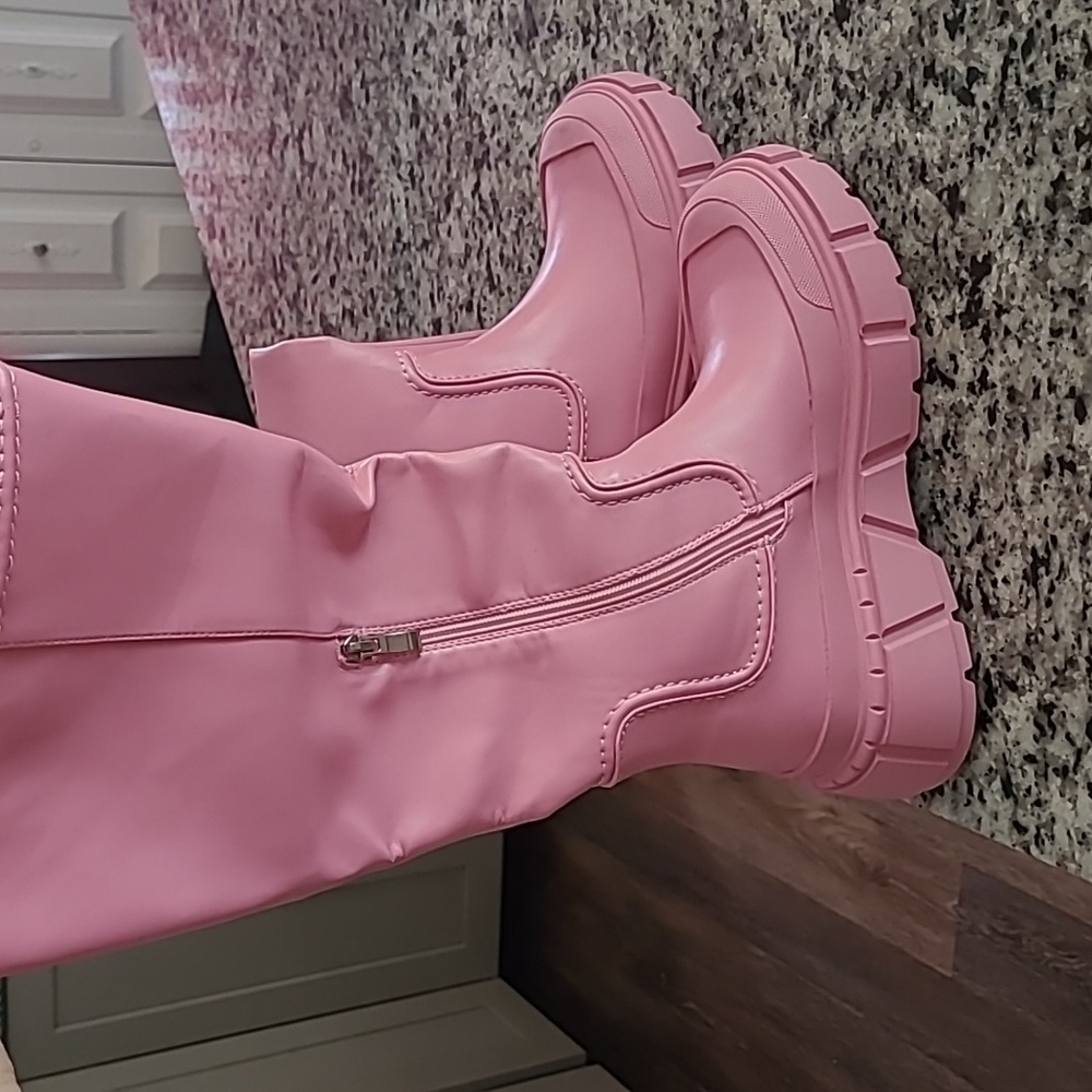Pink pleather boots